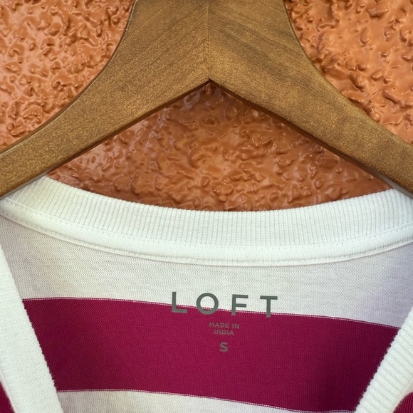 Women’s Loft Striped Jersey Tee White and Magenta Size Small 100% Cotton - Picture 4 of 5